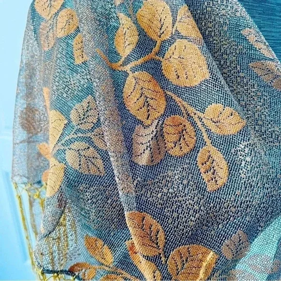 VINTAGE TRIANGLE SCARF IN MESH WITH FRINGES MUSTARD YELLOW - Picture 3 of 9